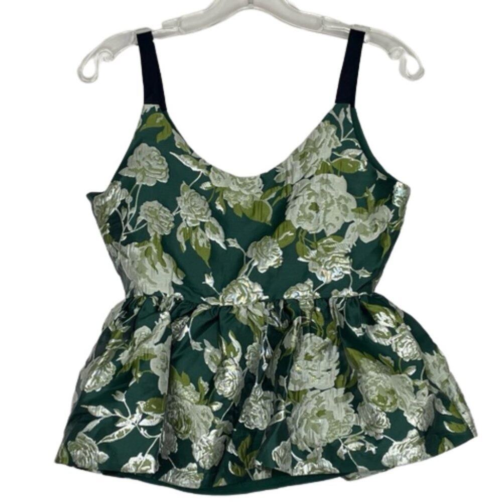 Anthropologie Sunday in Brooklyn green peplum floral jacquard blouse Small